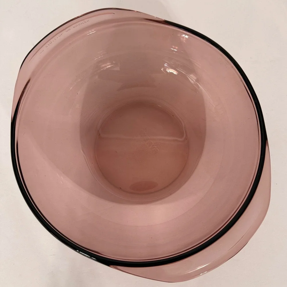 Pyrex Visions Cranberry Glass 2 Quart Round Casserole Dish with Lid 024 USA